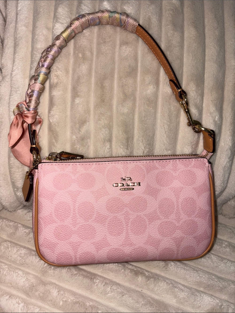 Coach Powder Pink Nolita with Coach Scarf-Wrapped on strap